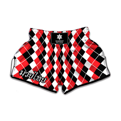 Red Black And White Argyle Print Muay Thai Boxing Shorts