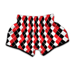 Red Black And White Argyle Print Muay Thai Boxing Shorts