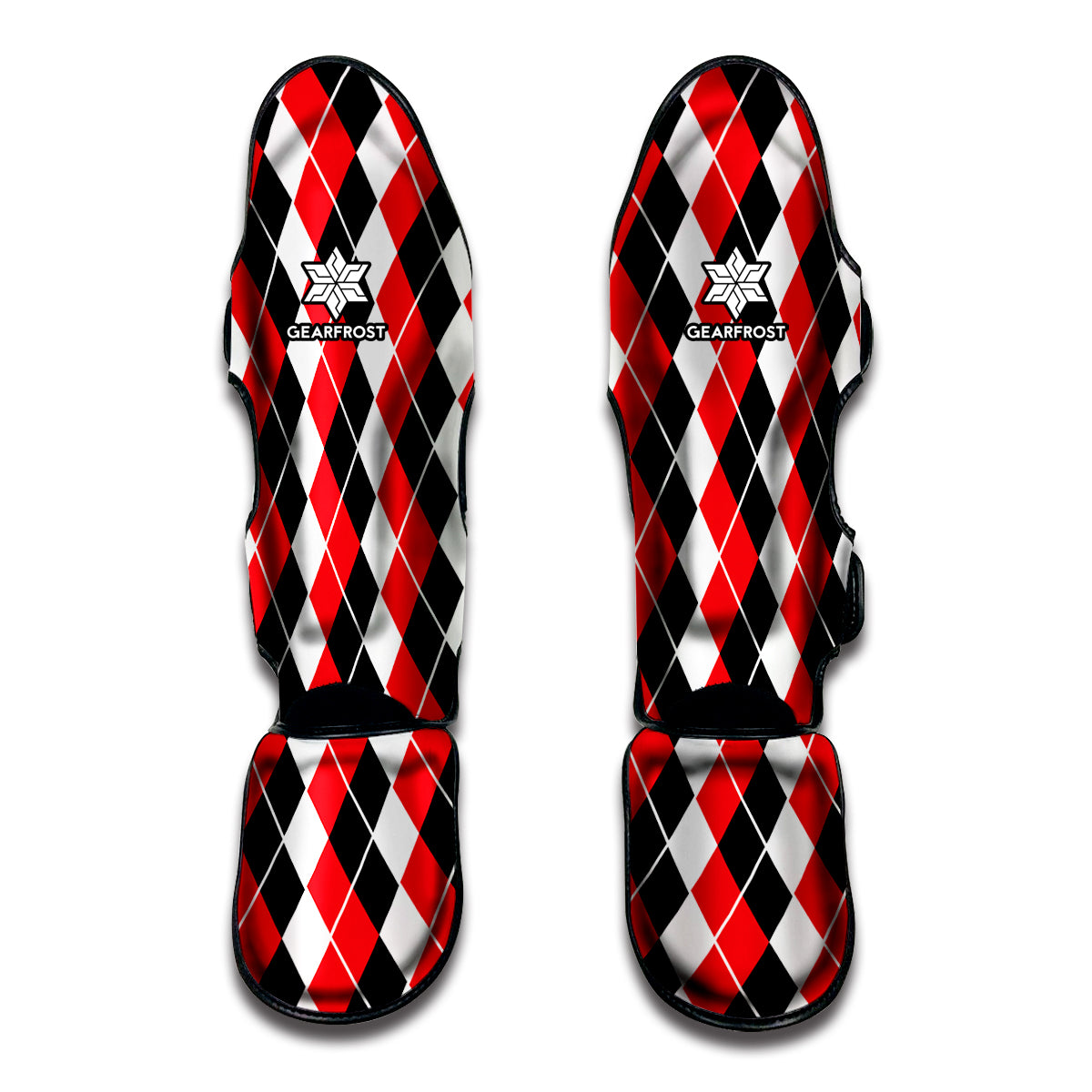 Red Black And White Argyle Print Muay Thai Shin Guard
