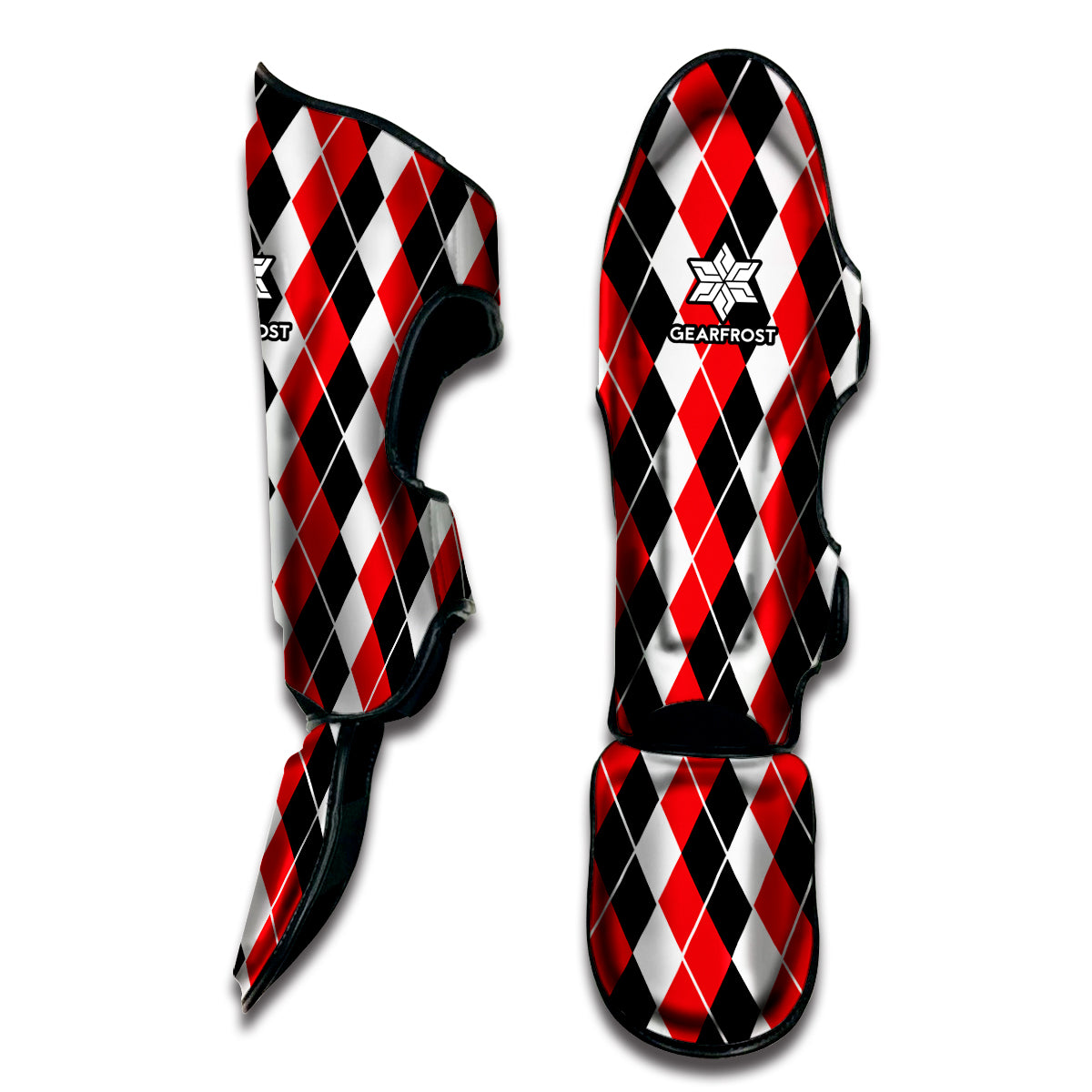 Red Black And White Argyle Print Muay Thai Shin Guard