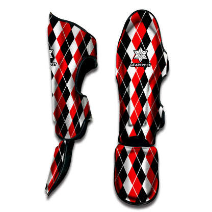 Red Black And White Argyle Print Muay Thai Shin Guard