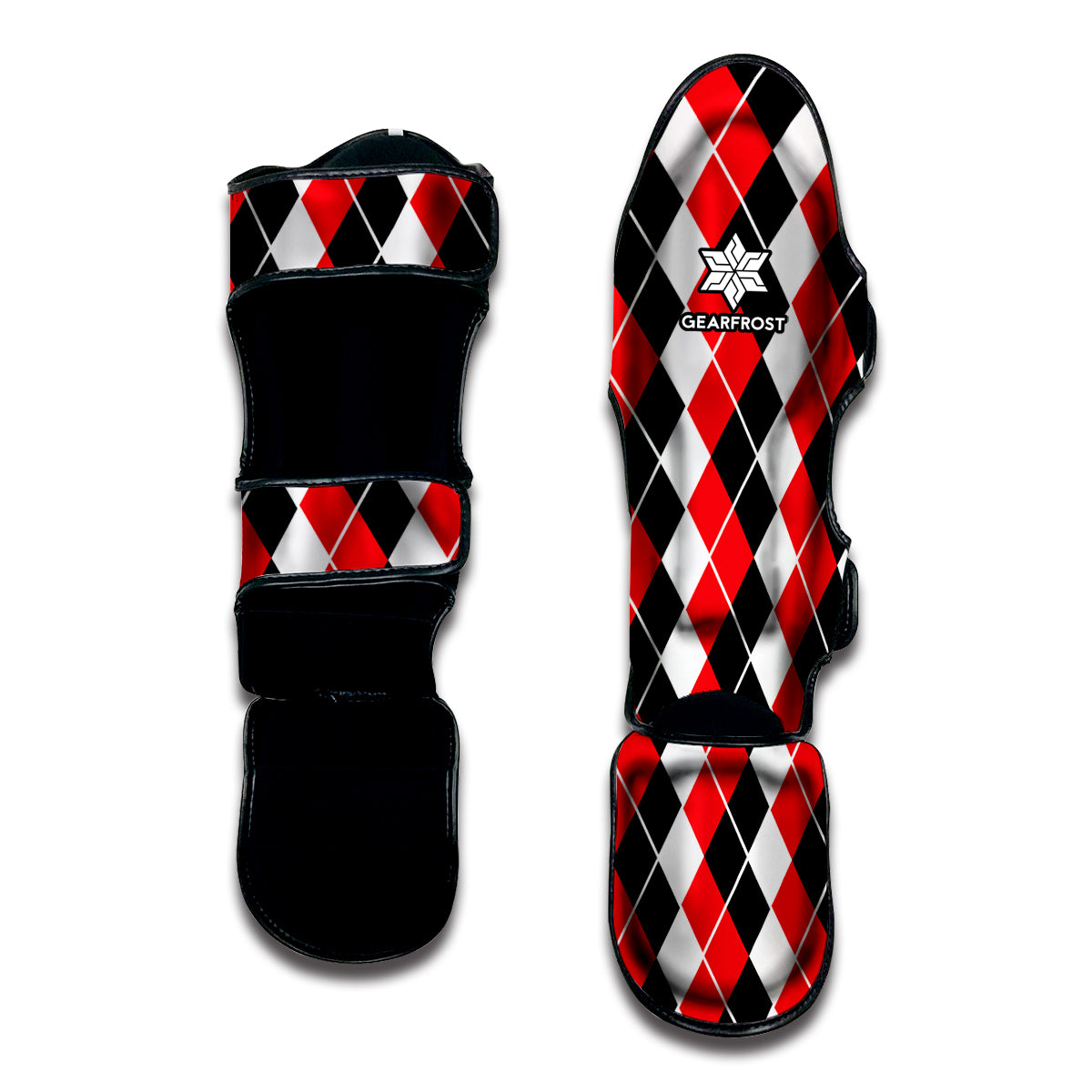 Red Black And White Argyle Print Muay Thai Shin Guard