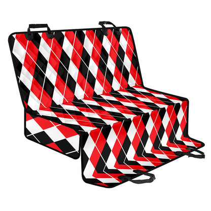 Red Black And White Argyle Print Pet Car Back Seat Cover