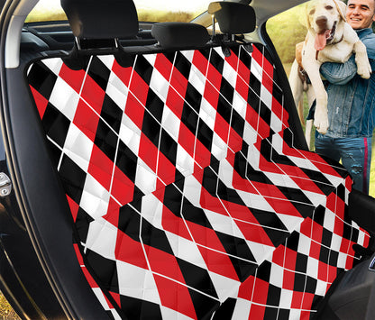 Red Black And White Argyle Print Pet Car Back Seat Cover