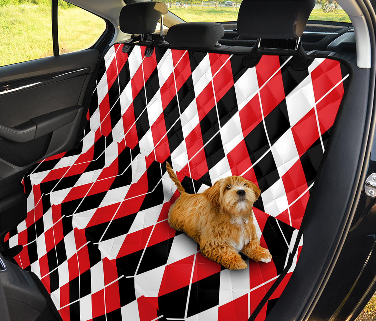 Red Black And White Argyle Print Pet Car Back Seat Cover
