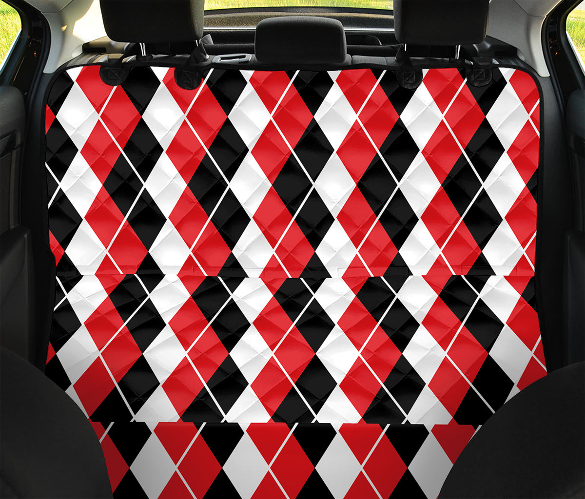 Red Black And White Argyle Print Pet Car Back Seat Cover