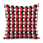 Red Black And White Argyle Print Pillow Cover