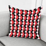 Red Black And White Argyle Print Pillow Cover