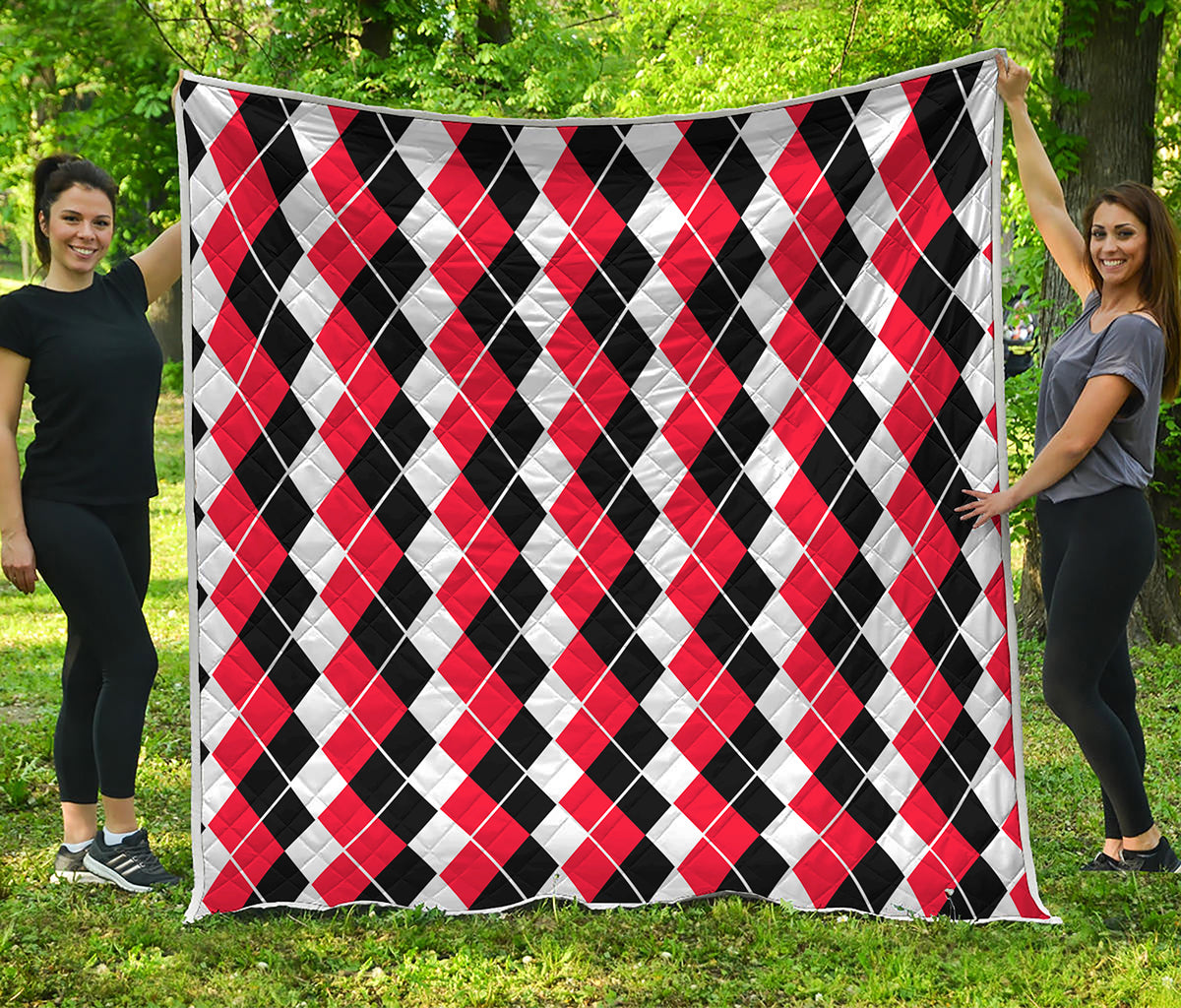 Red Black And White Argyle Print Quilt