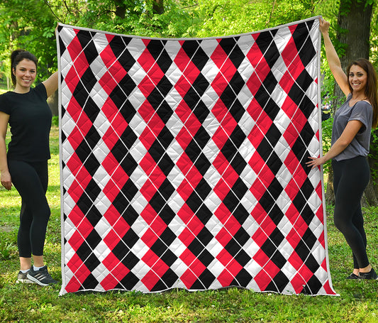 Red Black And White Argyle Print Quilt