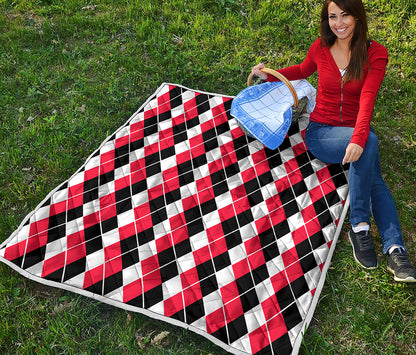 Red Black And White Argyle Print Quilt