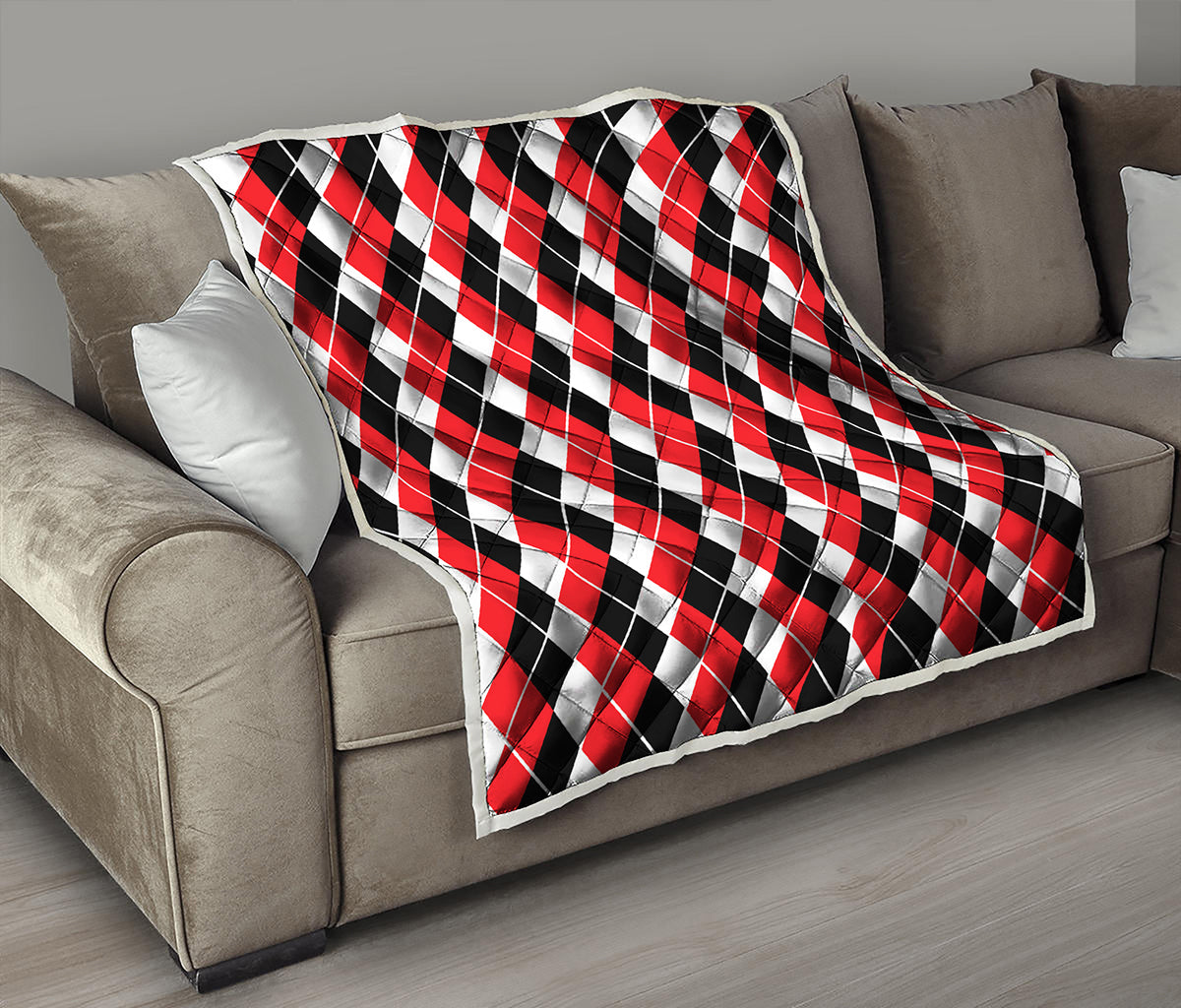 Red Black And White Argyle Print Quilt