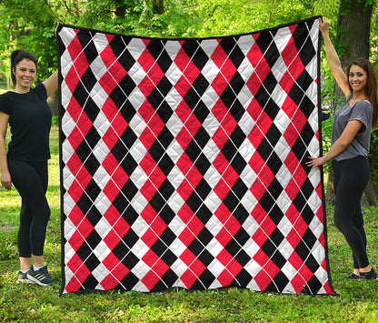 Red Black And White Argyle Print Quilt