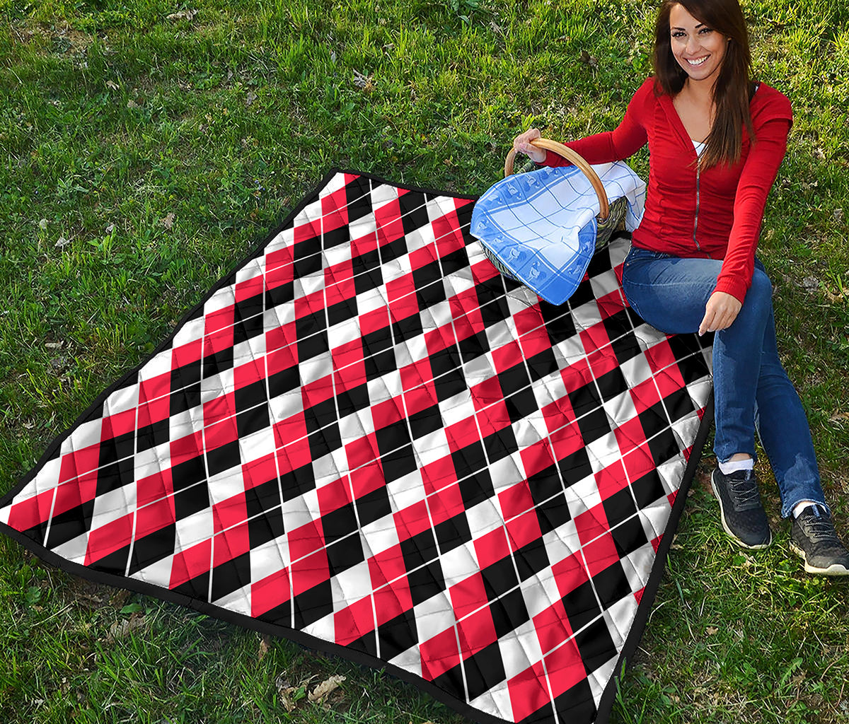 Red Black And White Argyle Print Quilt