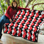 Red Black And White Argyle Print Quilt
