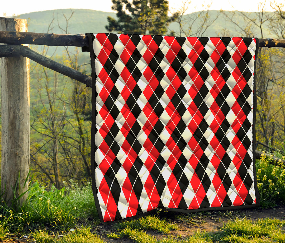Red Black And White Argyle Print Quilt