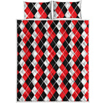 Red Black And White Argyle Print Quilt Bed Set