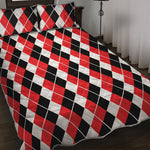 Red Black And White Argyle Print Quilt Bed Set