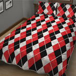 Red Black And White Argyle Print Quilt Bed Set