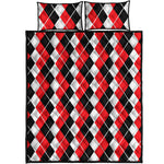 Red Black And White Argyle Print Quilt Bed Set