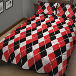 Red Black And White Argyle Print Quilt Bed Set