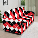 Red Black And White Argyle Print Sofa Cover