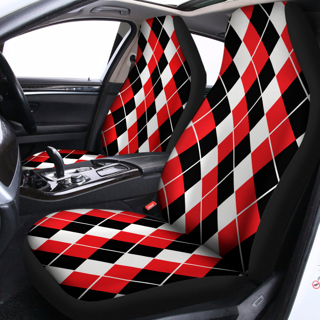 Red Black And White Argyle Print Universal Fit Car Seat Covers