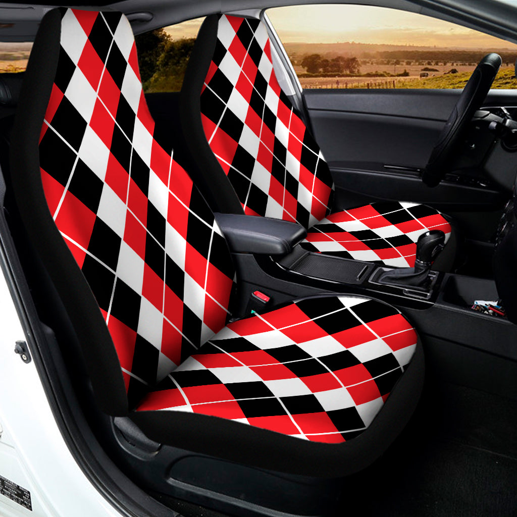 Red Black And White Argyle Print Universal Fit Car Seat Covers
