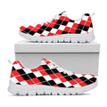 Red Black And White Argyle Print White Running Shoes