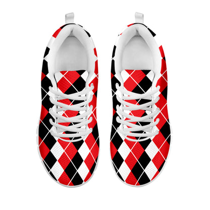 Red Black And White Argyle Print White Sneakers