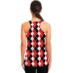 Red Black And White Argyle Print Women's Racerback Tank Top