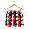 Red Black And White Argyle Print Women's Shorts