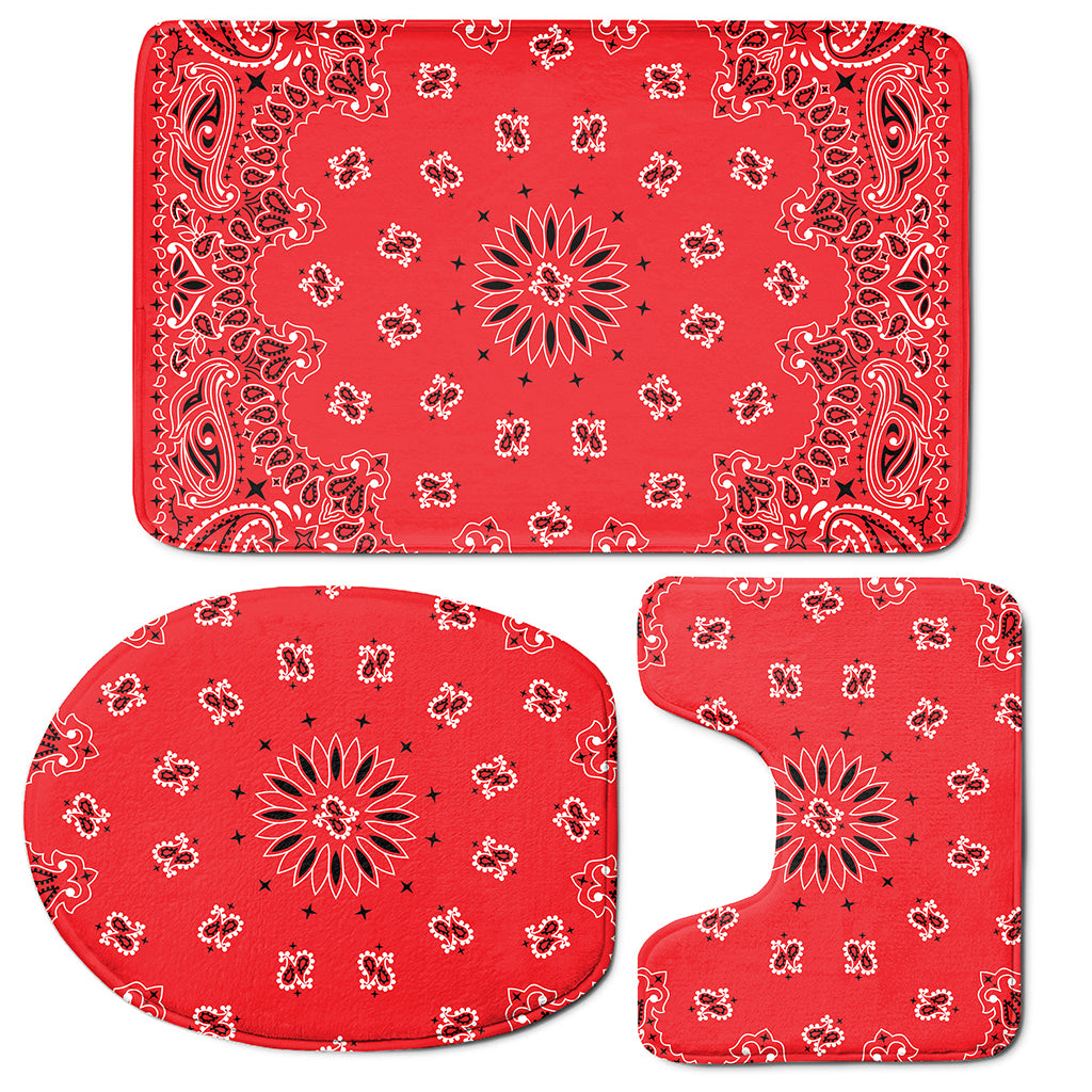 Red Black And White Bandana Print 3 Piece Bath Mat Set