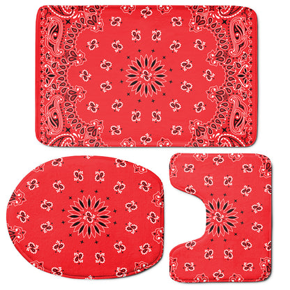 Red Black And White Bandana Print 3 Piece Bath Mat Set