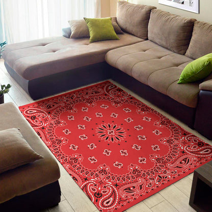 Red Black And White Bandana Print Area Rug