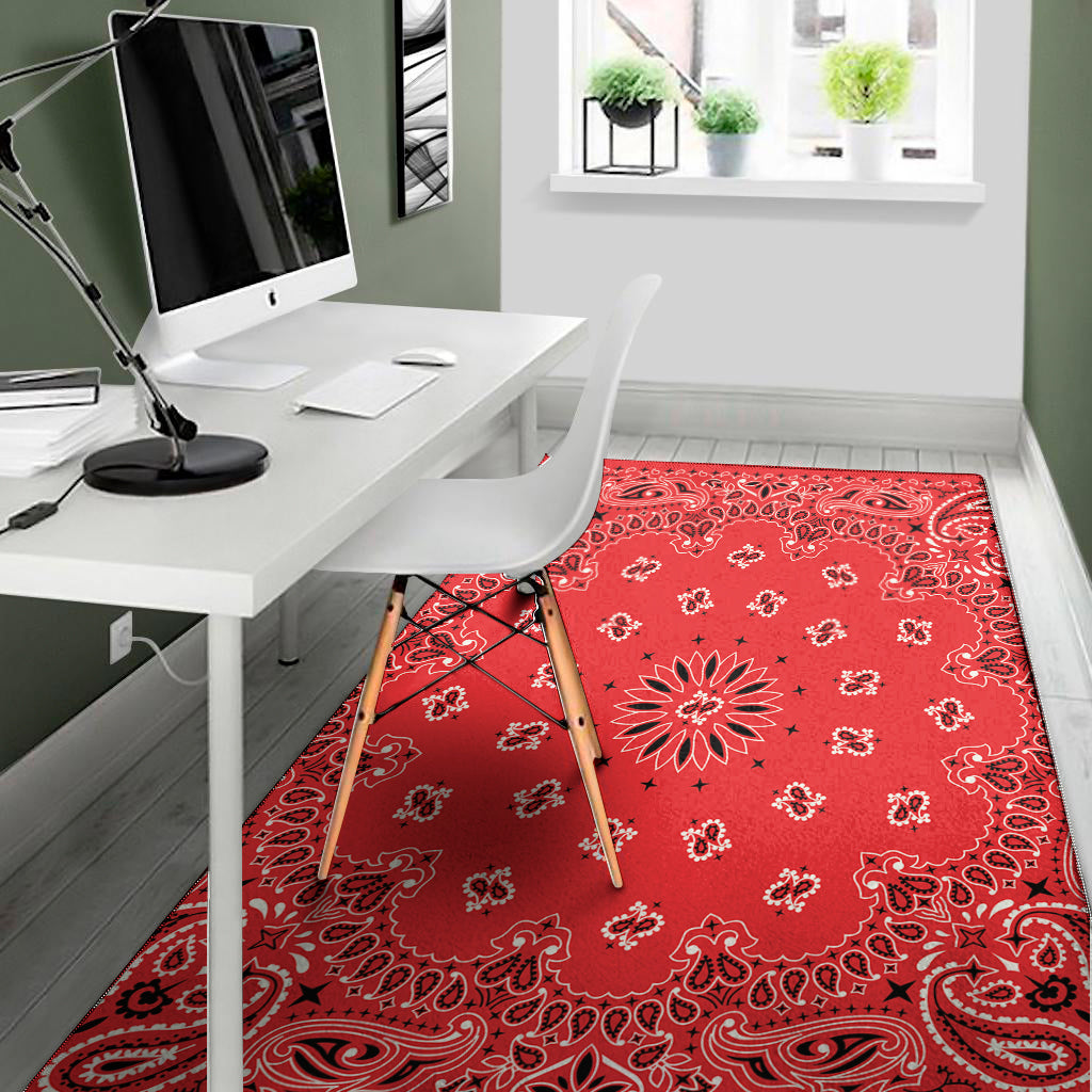 Red Black And White Bandana Print Area Rug