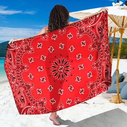 Red Black And White Bandana Print Beach Sarong Wrap