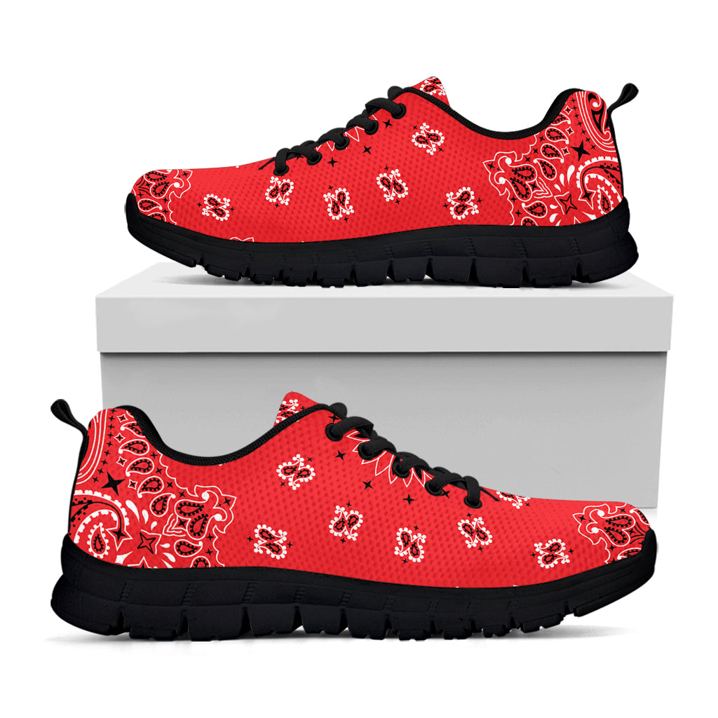 Red Black And White Bandana Print Black Sneakers