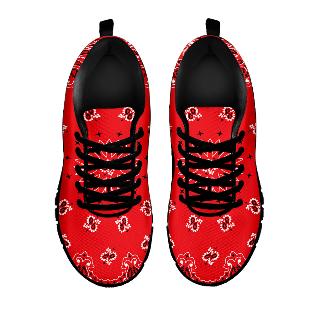 Red Black And White Bandana Print Black Sneakers