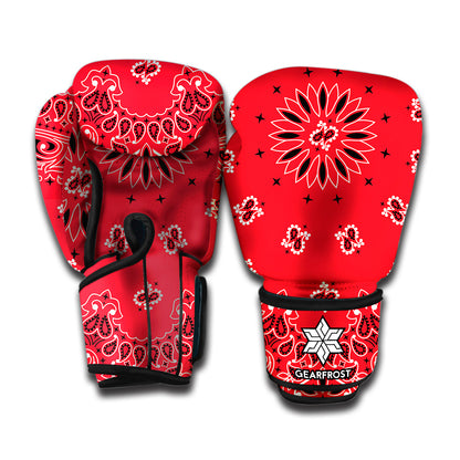 Red Black And White Bandana Print Boxing Gloves