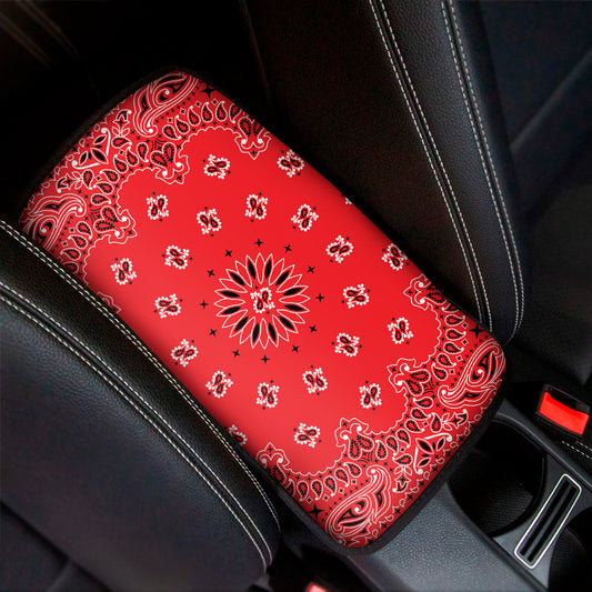 Red Black And White Bandana Print Car Center Console Cover