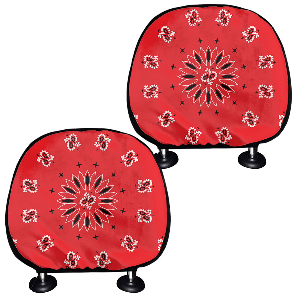 Red Black And White Bandana Print Car Headrest Covers