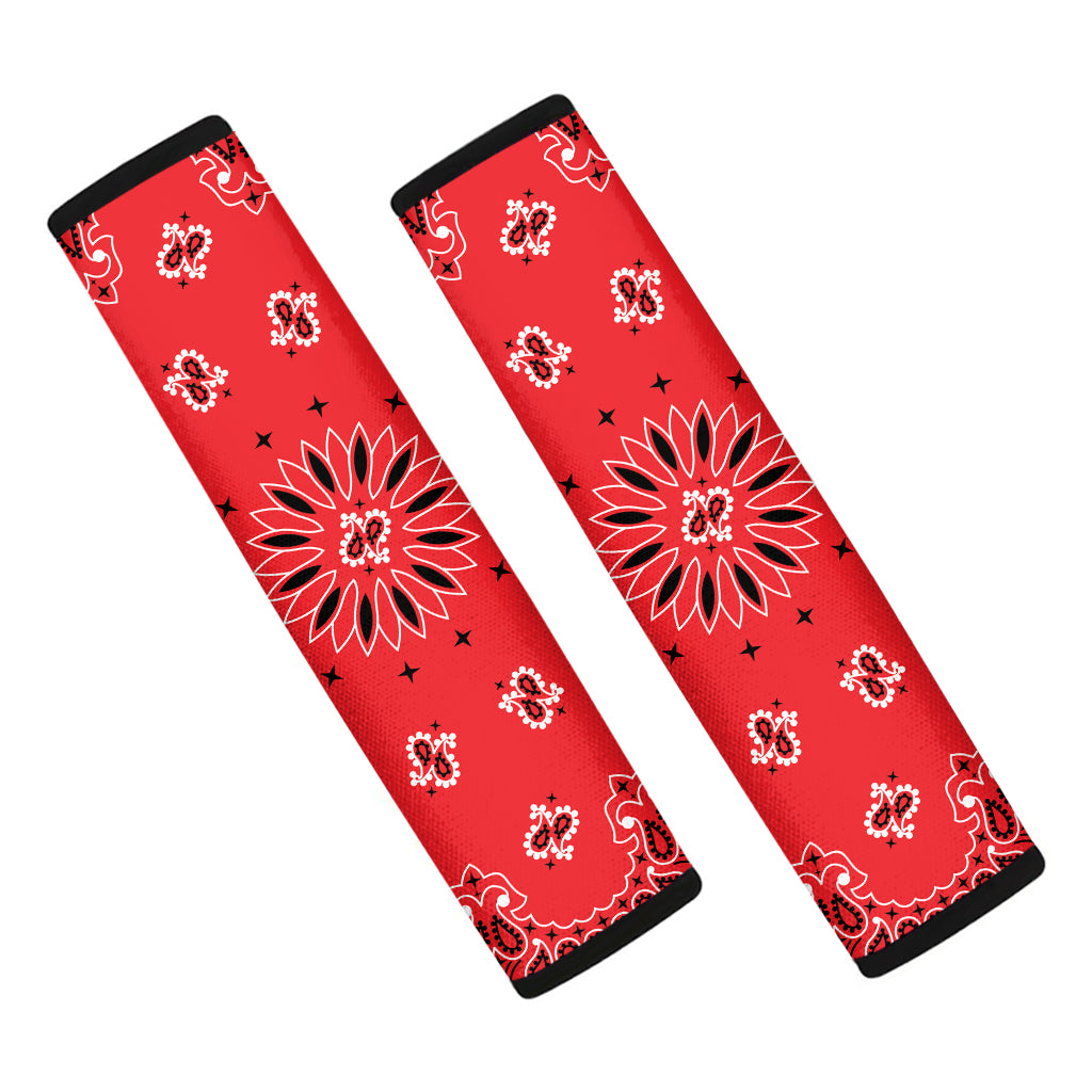 Red Black And White Bandana Print Car Seat Belt Covers