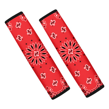 Red Black And White Bandana Print Car Seat Belt Covers