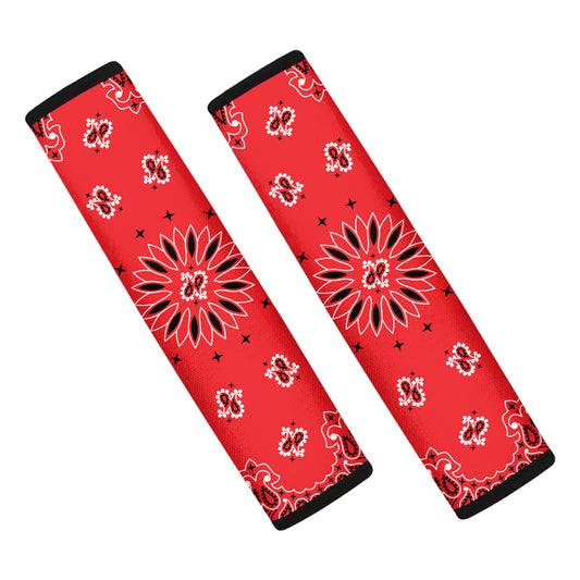 Red Black And White Bandana Print Car Seat Belt Covers