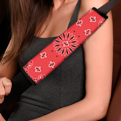 Red Black And White Bandana Print Car Seat Belt Covers