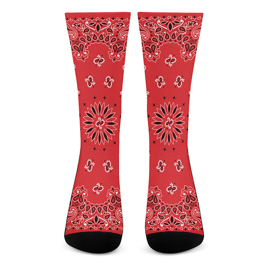 Red Black And White Bandana Print Crew Socks