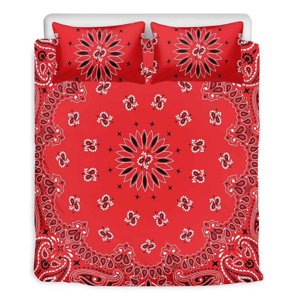 Red Black And White Bandana Print Duvet Cover Bedding Set