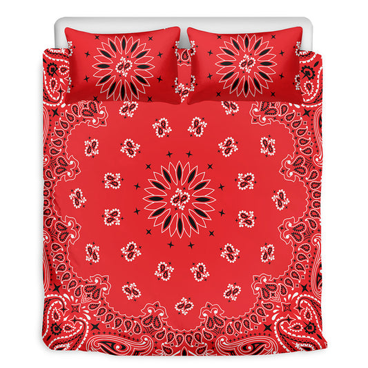 Red Black And White Bandana Print Duvet Cover Bedding Set