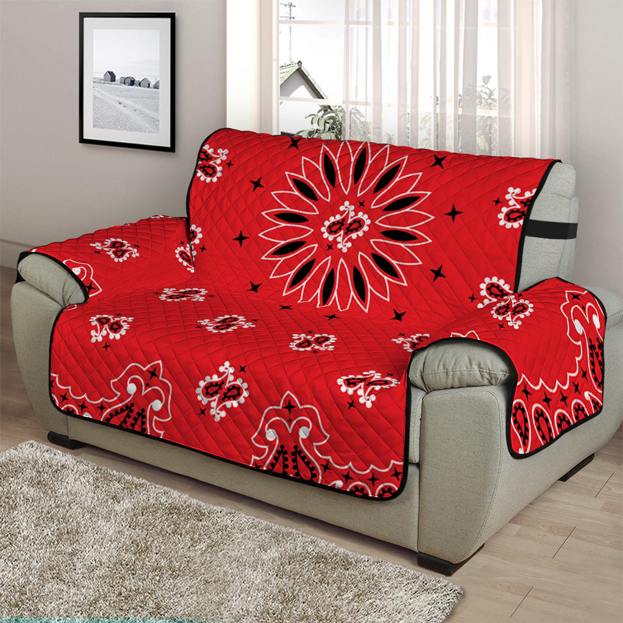 Red Black And White Bandana Print Half Sofa Protector